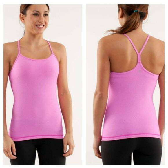 LULULEMON ATHLETICA Power Y Tank in Paris Pink White Microstripe Size Small - Picture 1 of 4